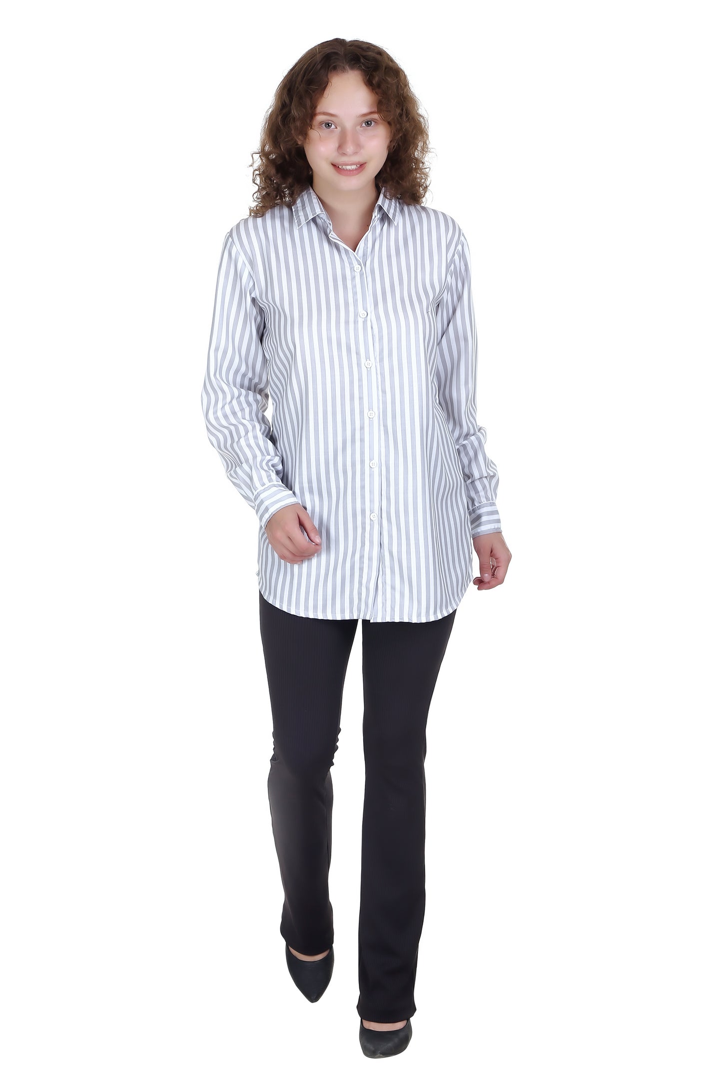 The Grey Stripped Printed Casual Cotton Shirt, The Perfect Addition to Your Wardrobe for a Stylish and Comfortable Look.