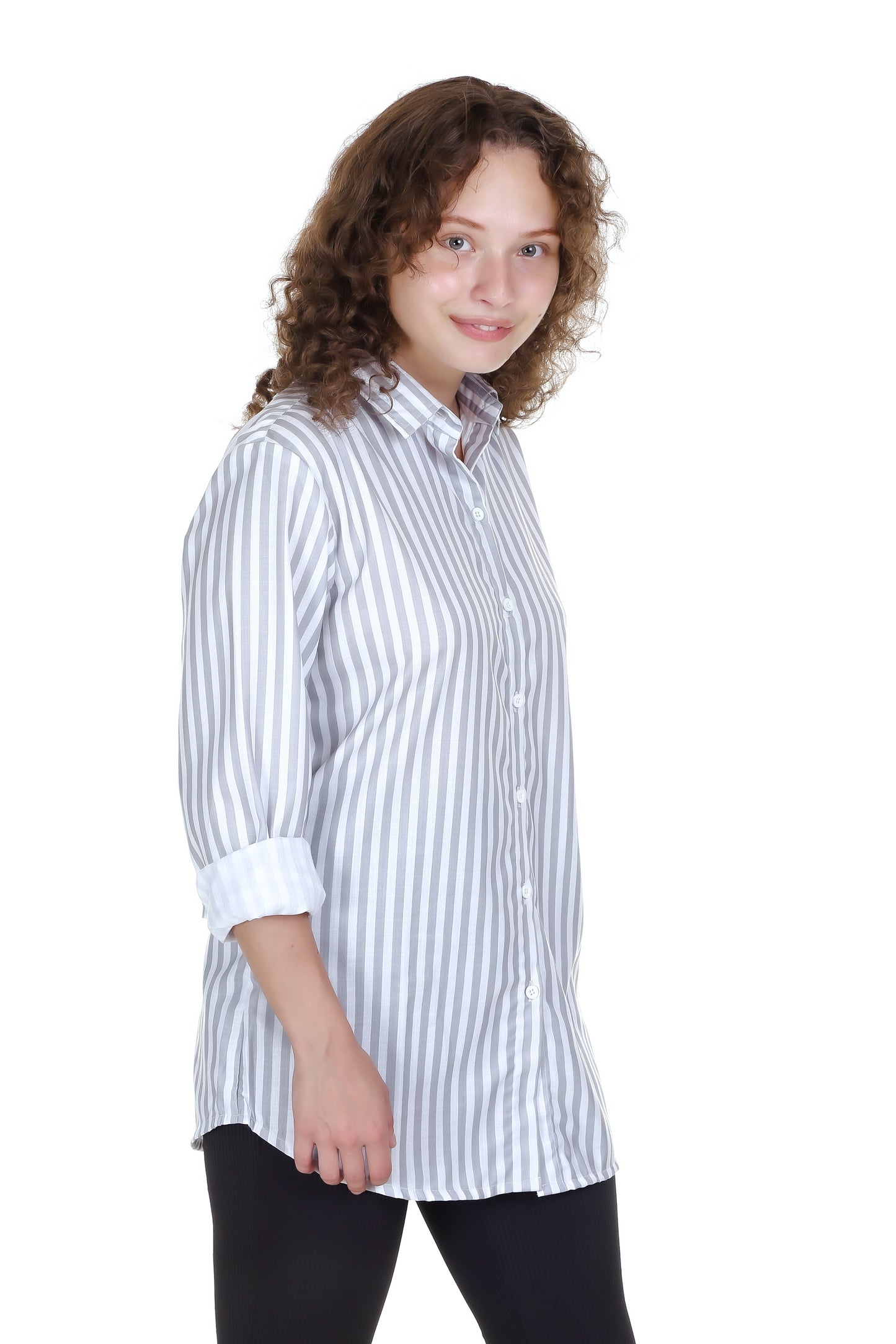 The Grey Stripped Printed Casual Cotton Shirt, The Perfect Addition to Your Wardrobe for a Stylish and Comfortable Look.