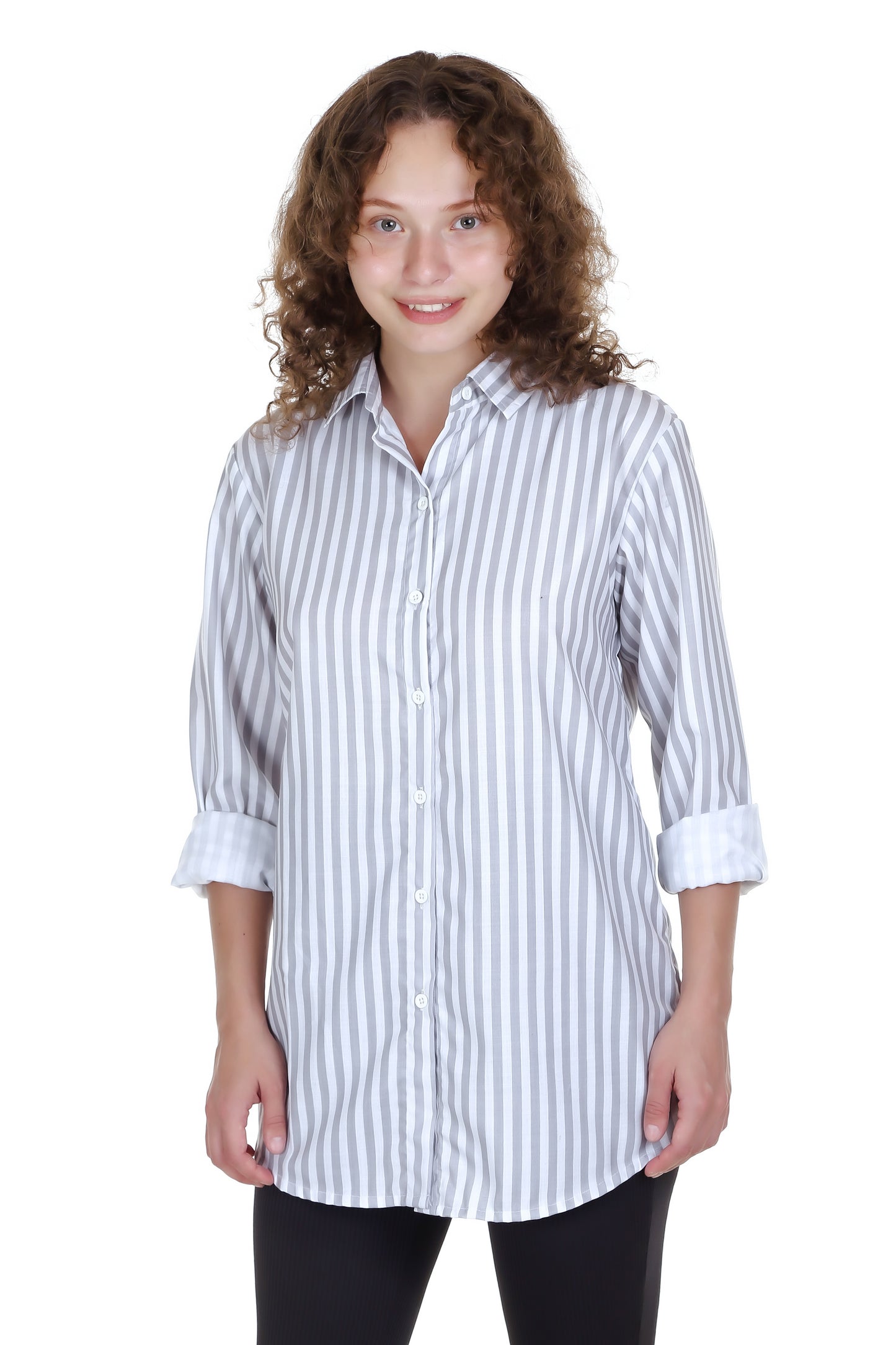 The Grey Stripped Printed Casual Cotton Shirt, The Perfect Addition to Your Wardrobe for a Stylish and Comfortable Look.