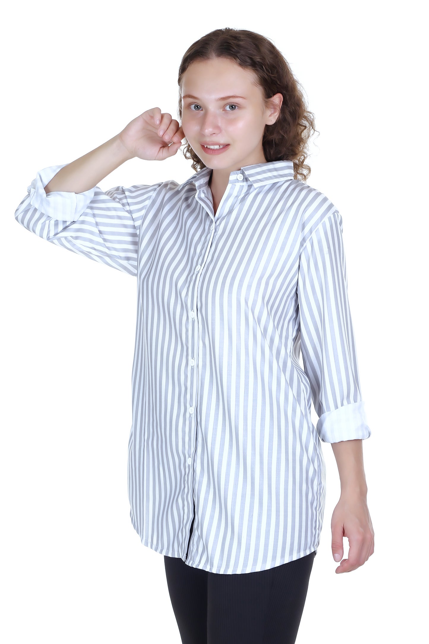 The Grey Stripped Printed Casual Cotton Shirt, The Perfect Addition to Your Wardrobe for a Stylish and Comfortable Look.