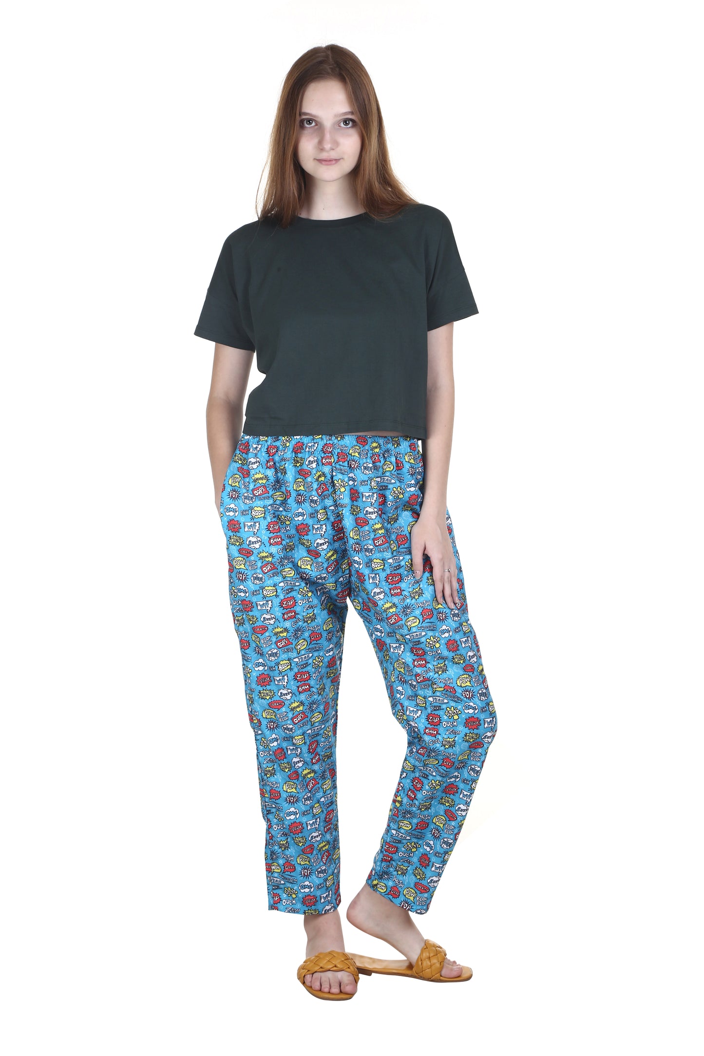 Comic Print Women's Pyjamas, Blue