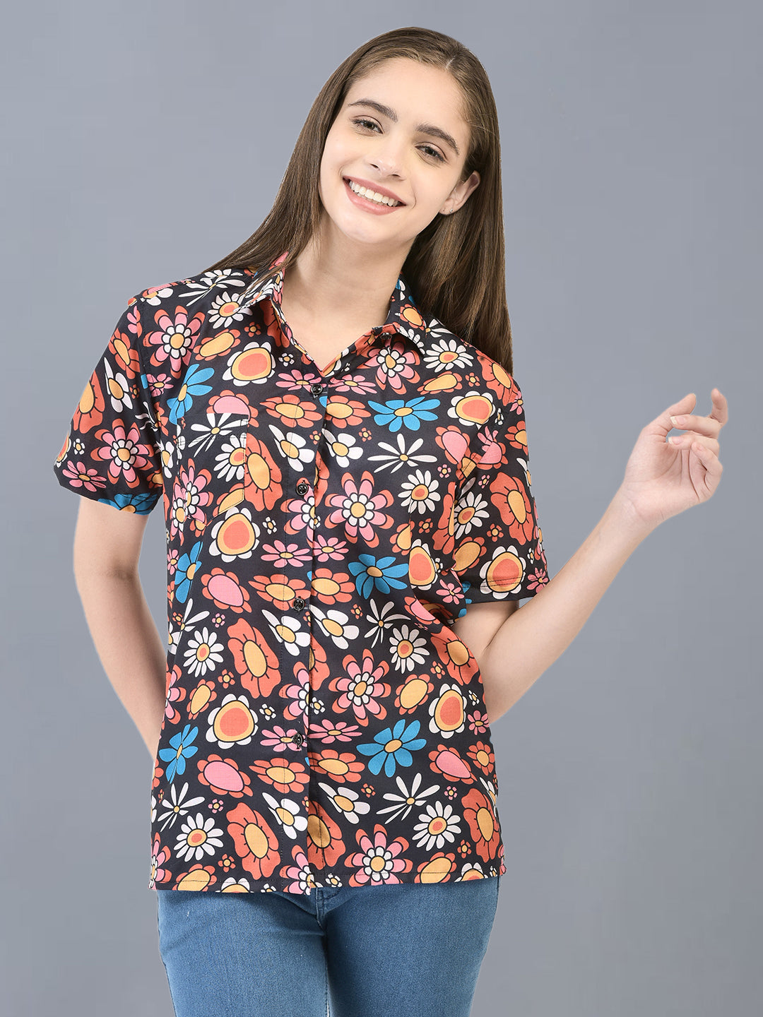 Cozmostore Step into Spring with Our Floral Printed Casual Shirt for Women. Embrace The Blooming Season with This Fashionable and Comfortable Piece.