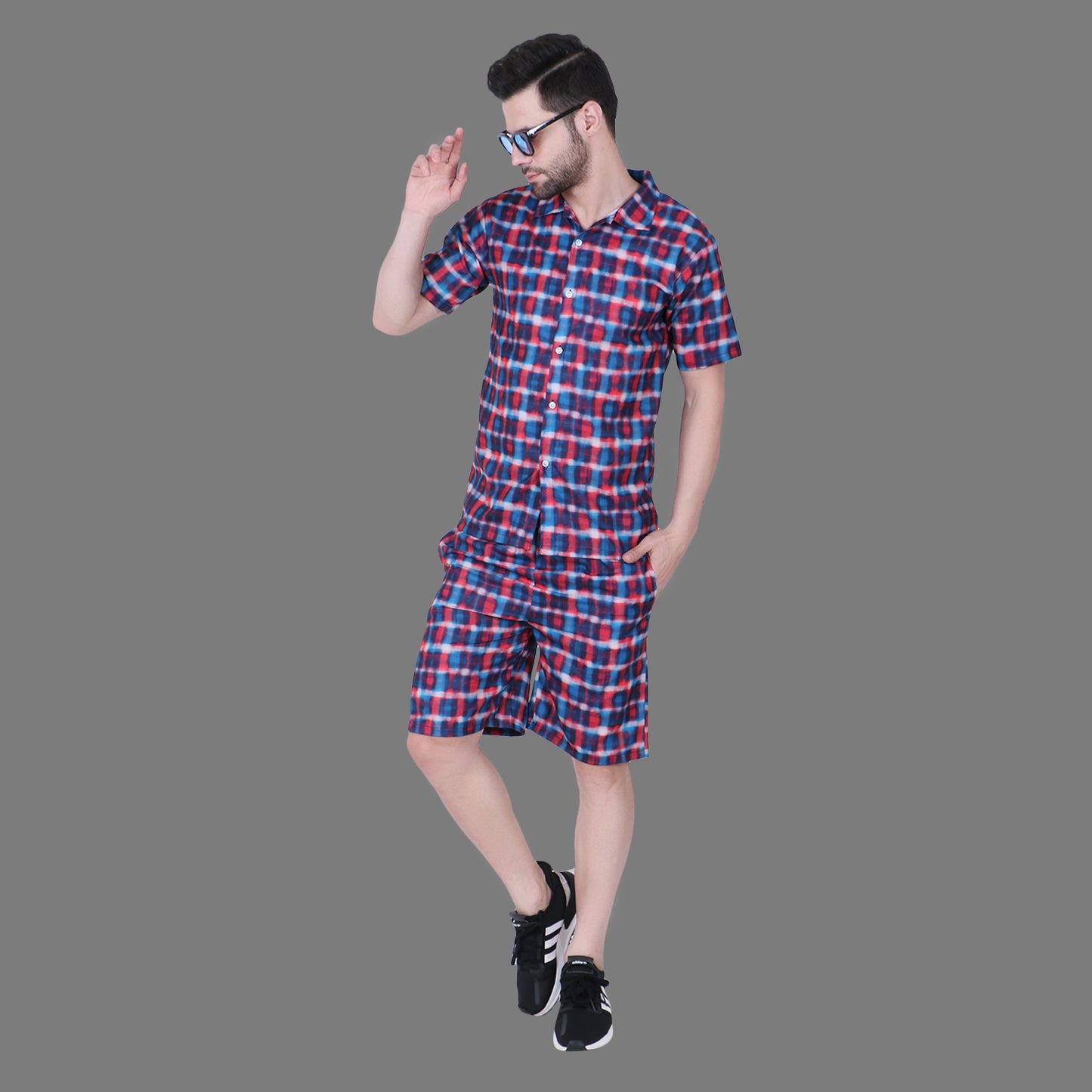 Men’s Cotton Checkered Co-ord Set | Half Sleeve Shirt & Shorts Combo | Casual Loungewear, Nightwear & Summer Outfit for Men