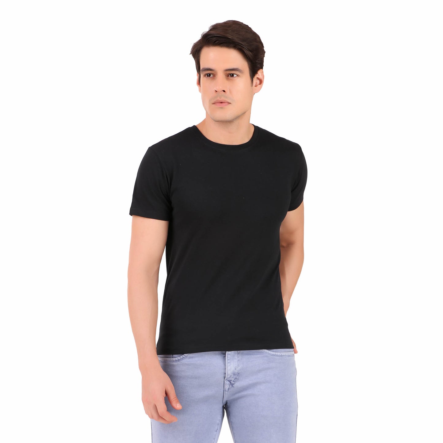 Cozmostore Men's Solid Half Sleeve Black T-Shirt, 100% Cotton
