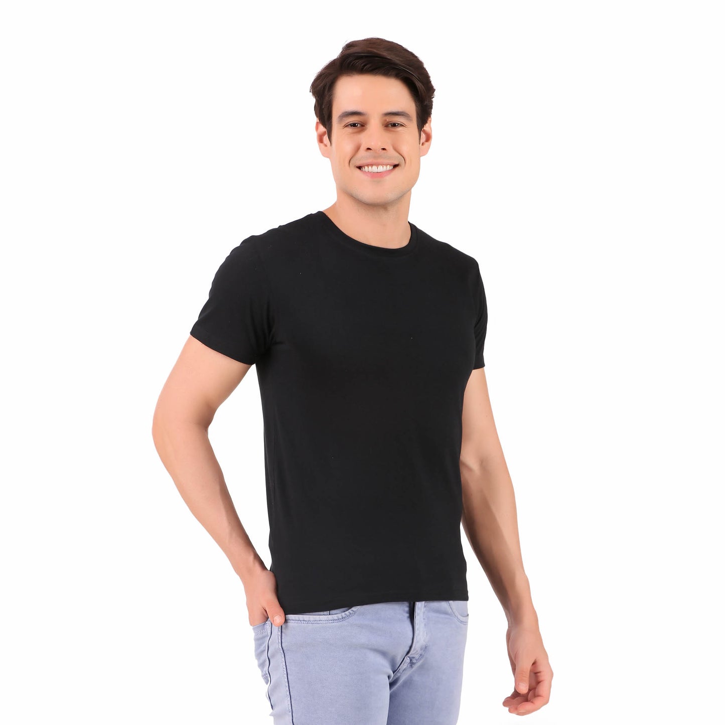 Cozmostore Men's Solid Half Sleeve Black T-Shirt, 100% Cotton