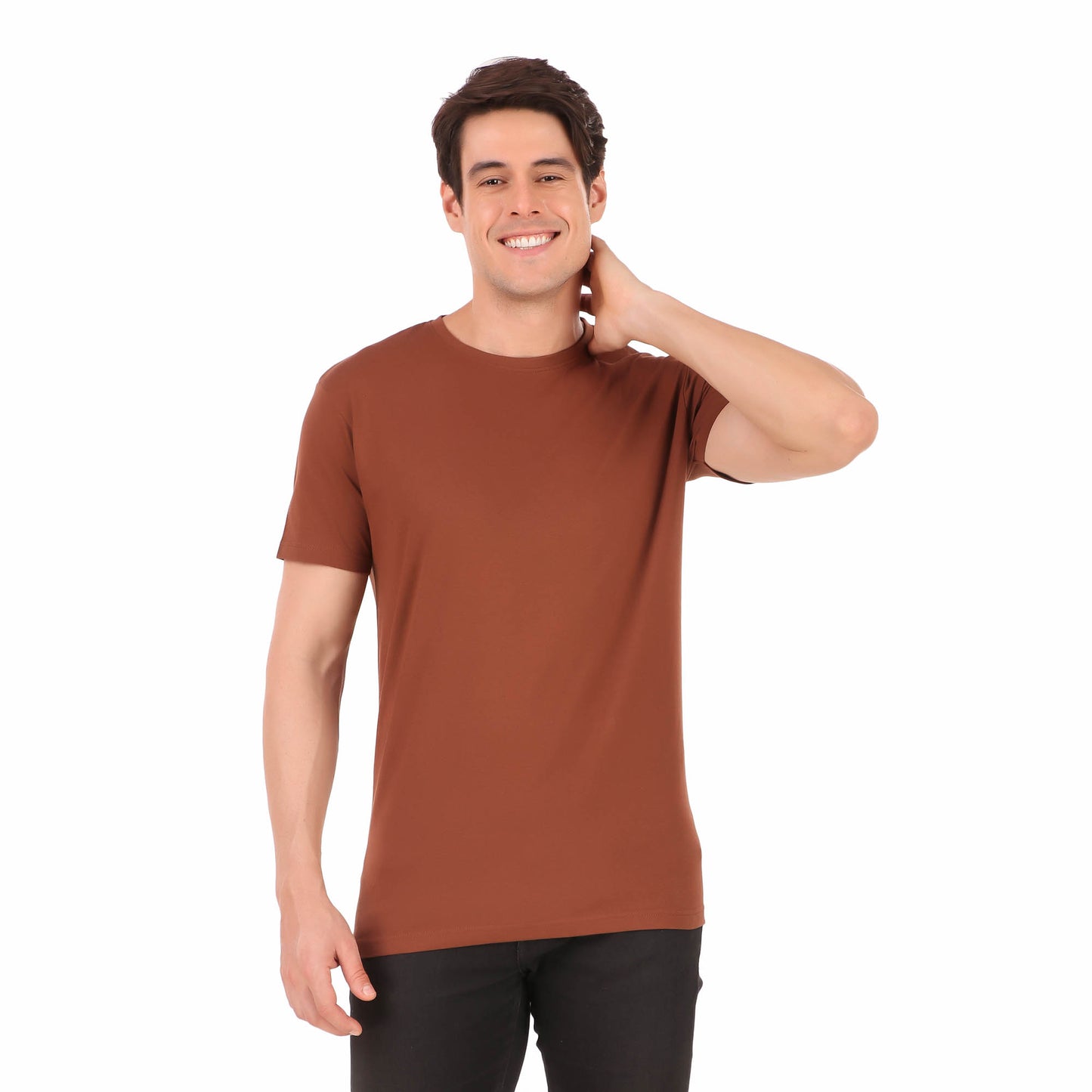 Men's Plain Regular Fit T-Shirts for Men Boys Solid Brown Round Neck T-Shirts