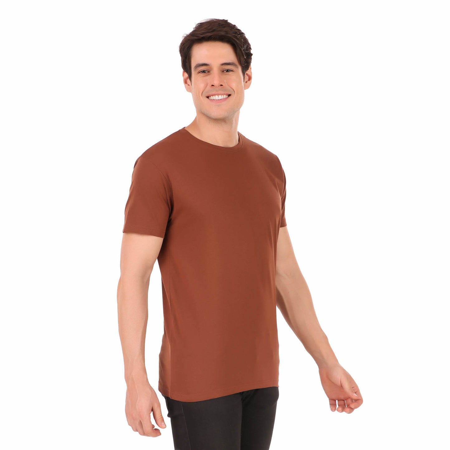 Men's Plain Regular Fit T-Shirts for Men Boys Solid Brown Round Neck T-Shirts