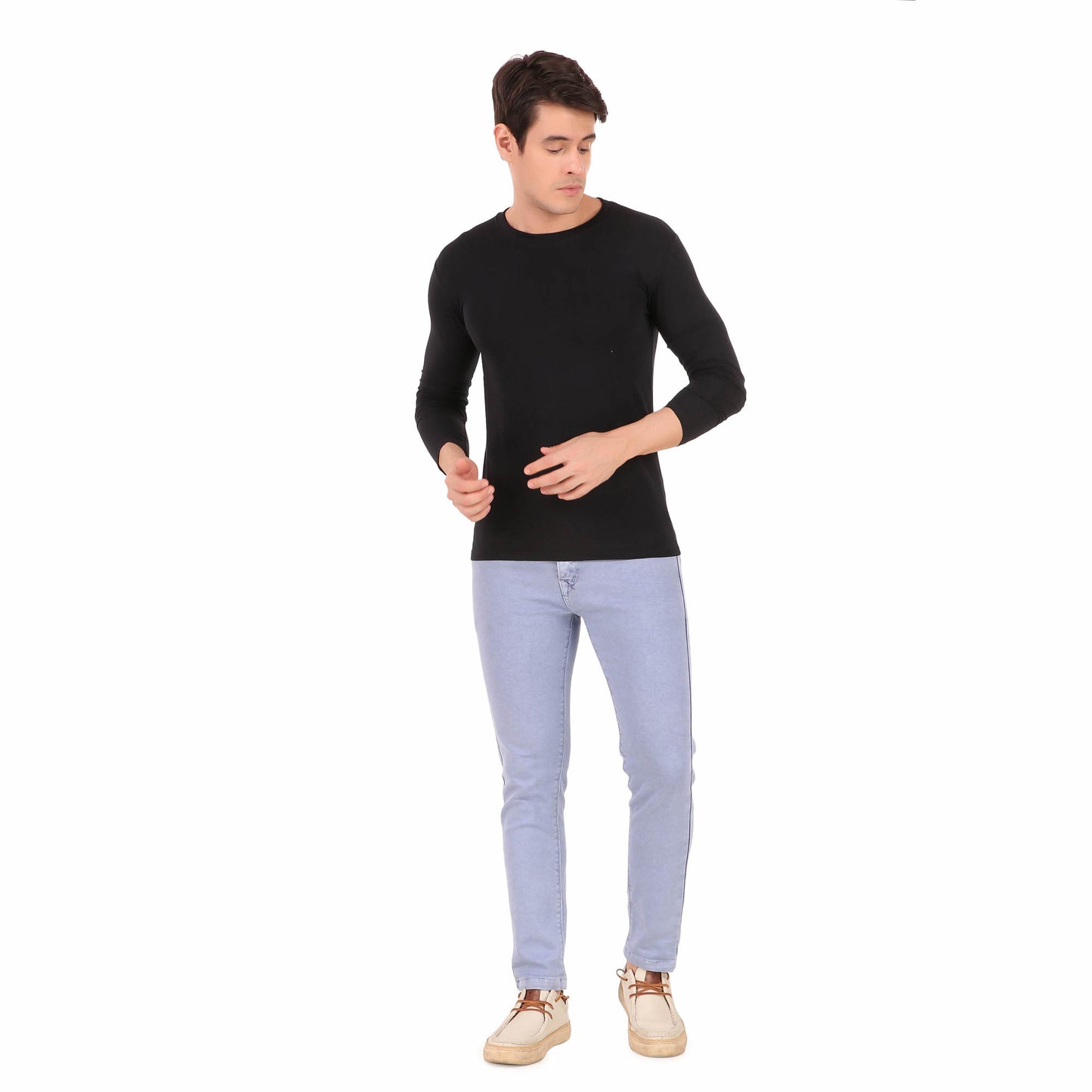 Cozmostore Men's Solid Black Full Sleeve Cotton T-Shirt