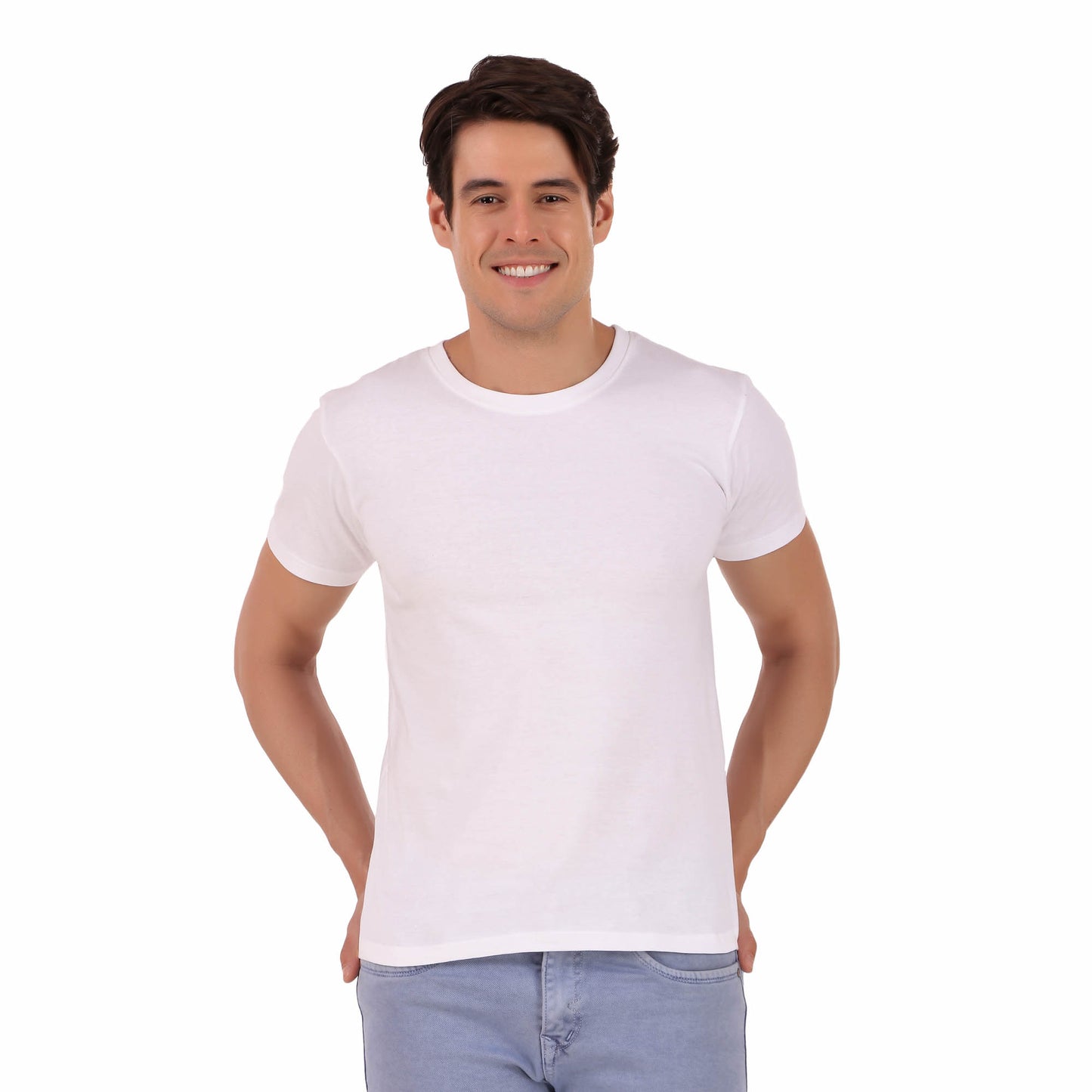 Men's Solid White Crew Neck Half Sleeve T-Shirt, Cotton