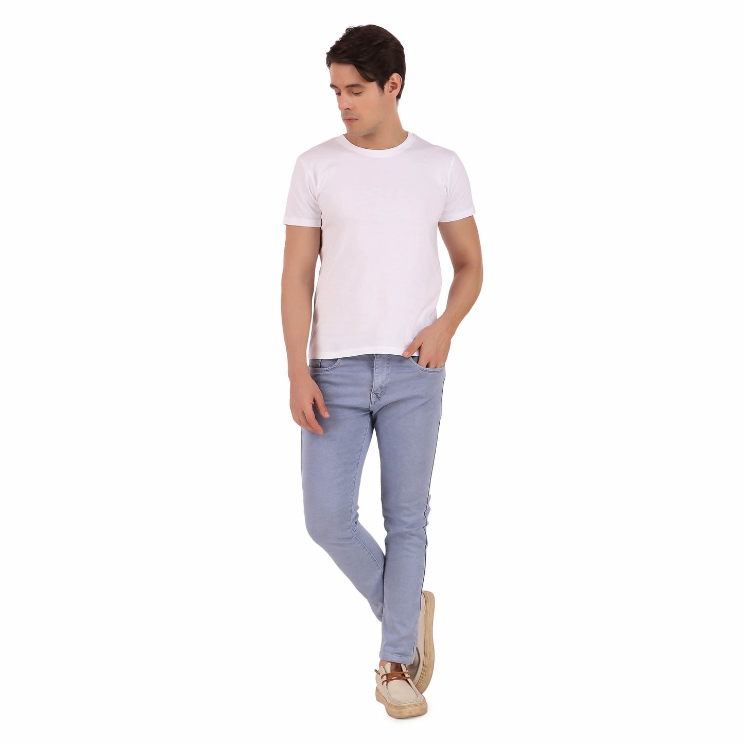 Men's Solid White Crew Neck Half Sleeve T-Shirt, Cotton