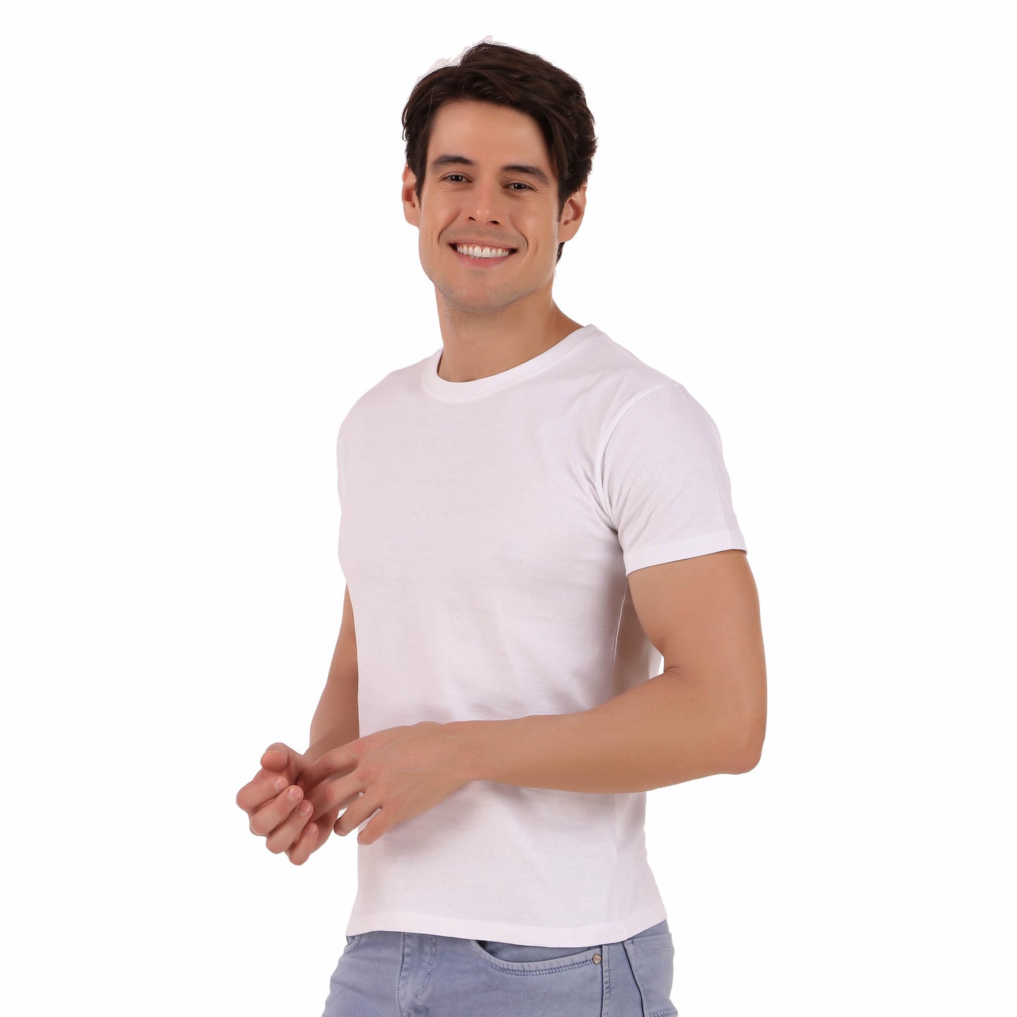 Men's Solid White Crew Neck Half Sleeve T-Shirt, Cotton