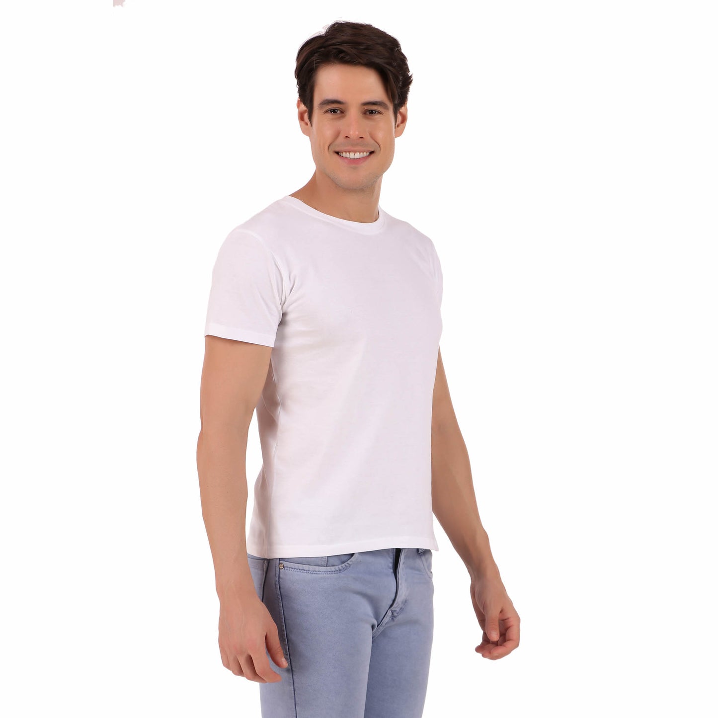 Men's Solid White Crew Neck Half Sleeve T-Shirt, Cotton