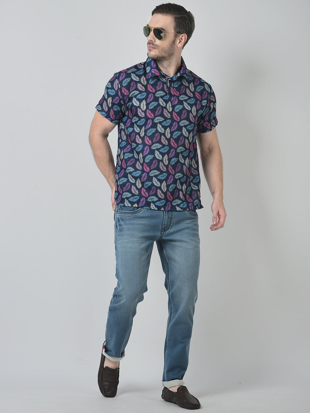 Cozmostore Men’s Leaf Print Shirt – Trendy Casual Summer Shirt for Men | Stylish Half Sleeve Cotton Shirt