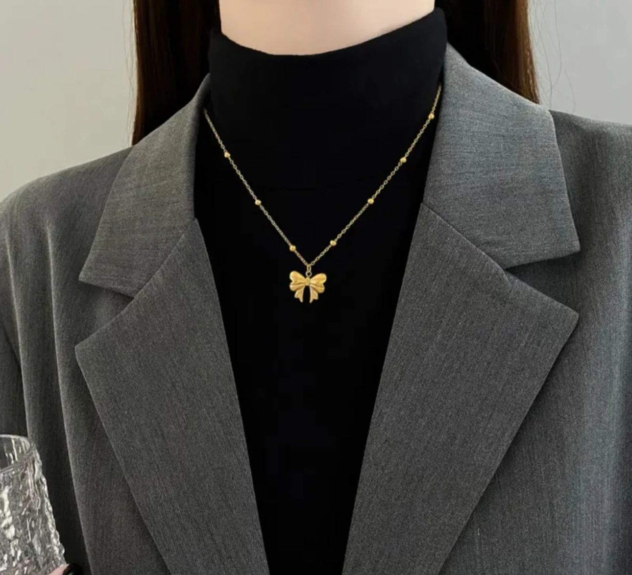 Bow and Beaded Chain Necklace