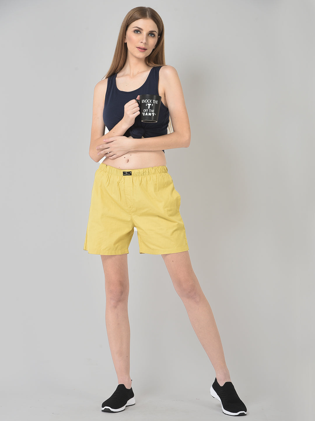 Cozmostore Women’s Yellow Cotton Boxer Shorts – Breathable Comfy Summer Lounge Shorts