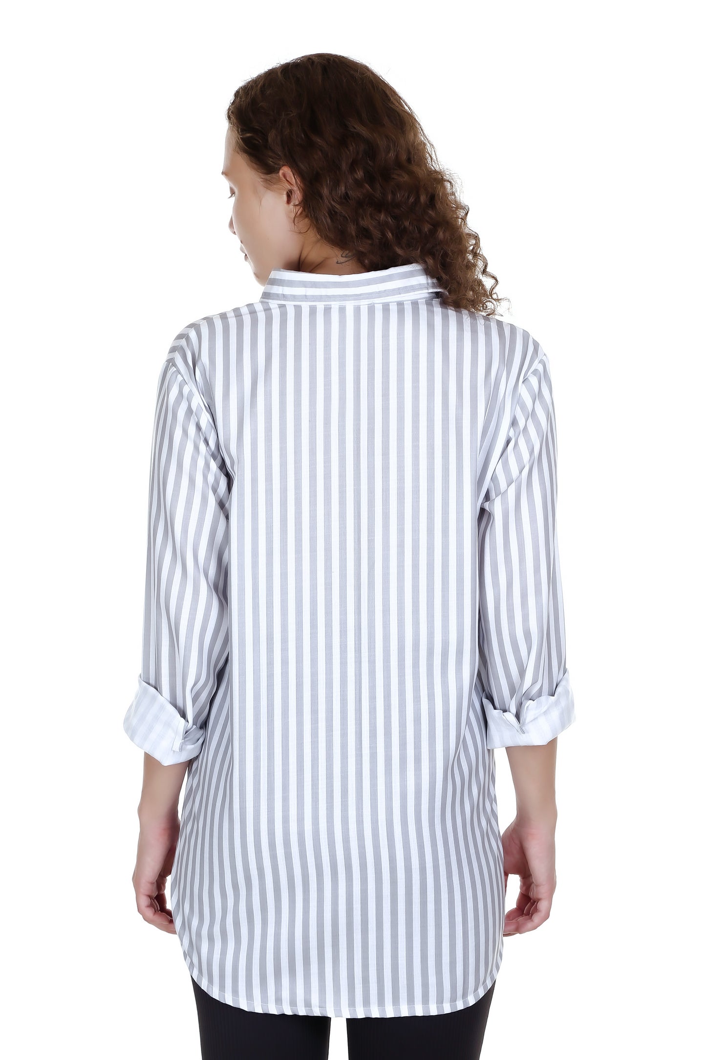 The Grey Stripped Printed Casual Cotton Shirt, The Perfect Addition to Your Wardrobe for a Stylish and Comfortable Look.