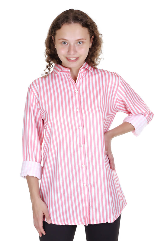The Pink Stripped Printed Casual Cotton Shirt, The Perfect Addition to Your Wardrobe for a Stylish and Comfortable Look.