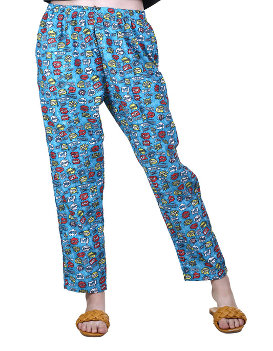 Comic Print Women's Pyjamas, Blue