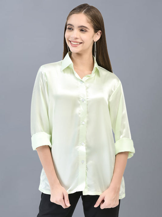 This women's solid satin shirt combines elegance with comfort