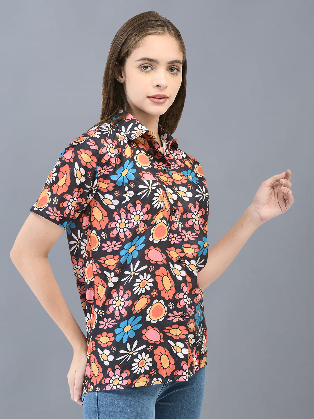Cozmostore Step into Spring with Our Floral Printed Casual Shirt for Women. Embrace The Blooming Season with This Fashionable and Comfortable Piece.