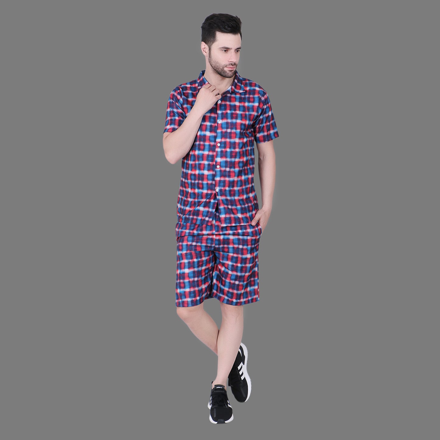 Men’s Cotton Checkered Co-ord Set | Half Sleeve Shirt & Shorts Combo | Casual Loungewear, Nightwear & Summer Outfit for Men