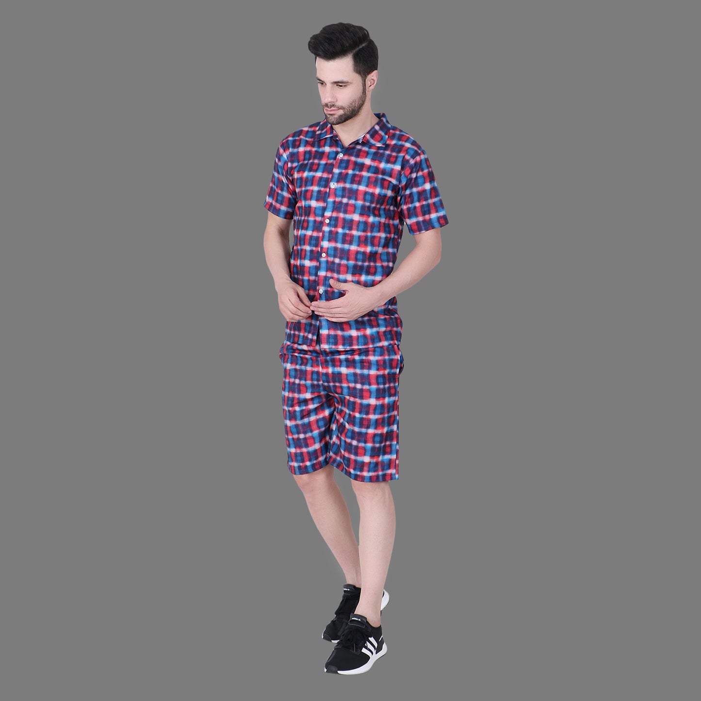 Men’s Cotton Checkered Co-ord Set | Half Sleeve Shirt & Shorts Combo | Casual Loungewear, Nightwear & Summer Outfit for Men