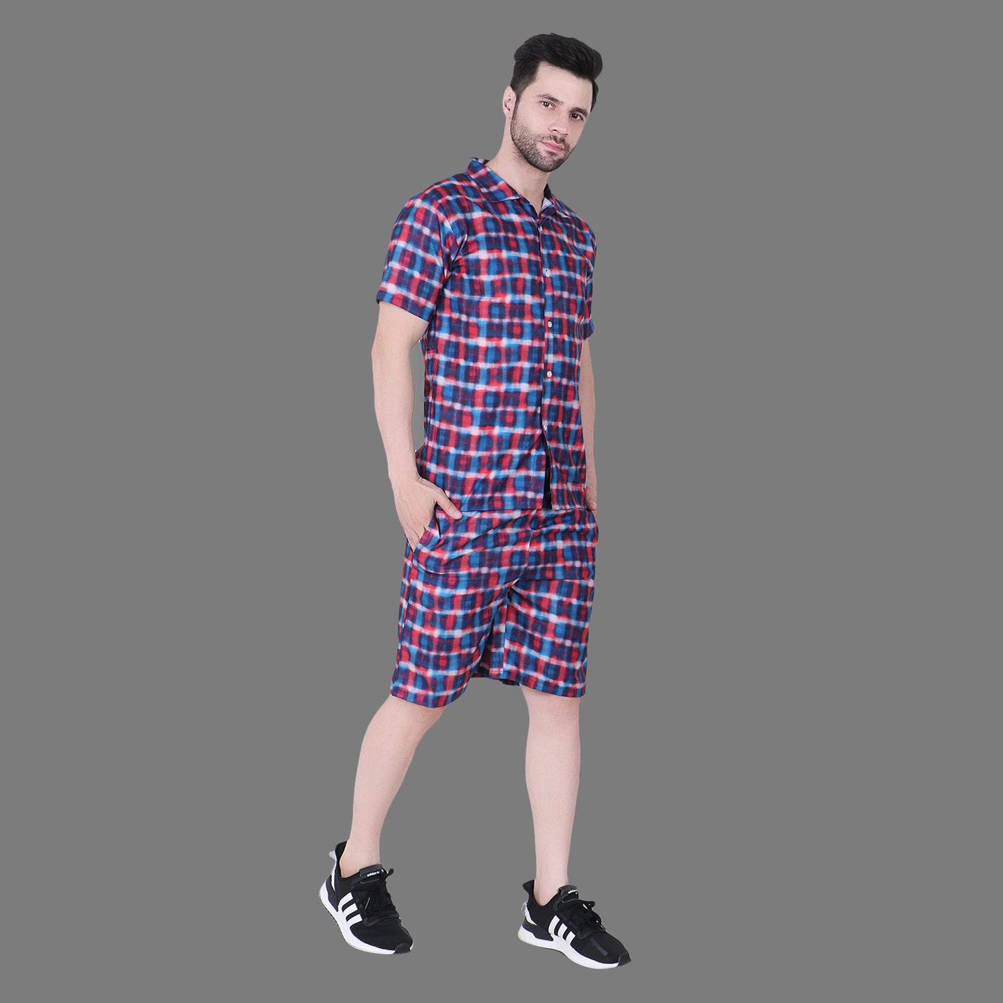 Men’s Cotton Checkered Co-ord Set | Half Sleeve Shirt & Shorts Combo | Casual Loungewear, Nightwear & Summer Outfit for Men