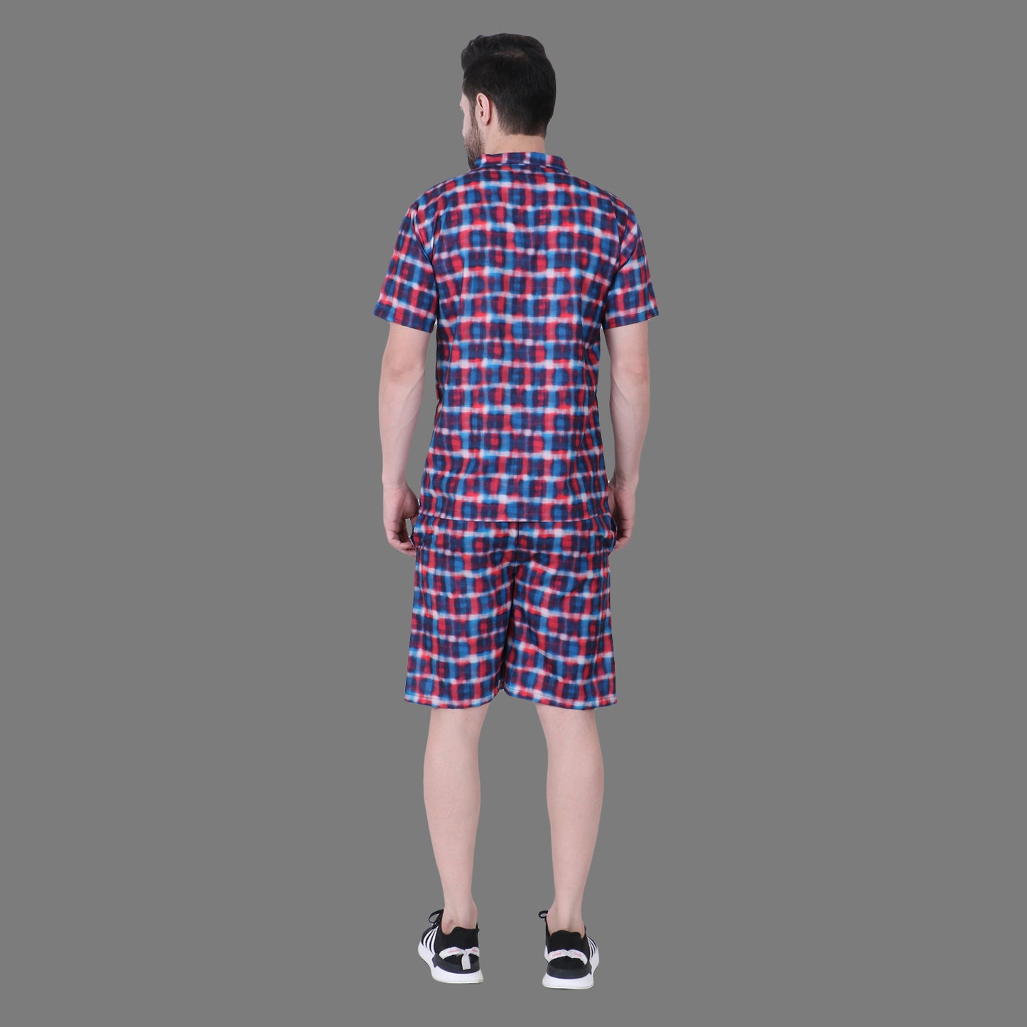 Men’s Cotton Checkered Co-ord Set | Half Sleeve Shirt & Shorts Combo | Casual Loungewear, Nightwear & Summer Outfit for Men
