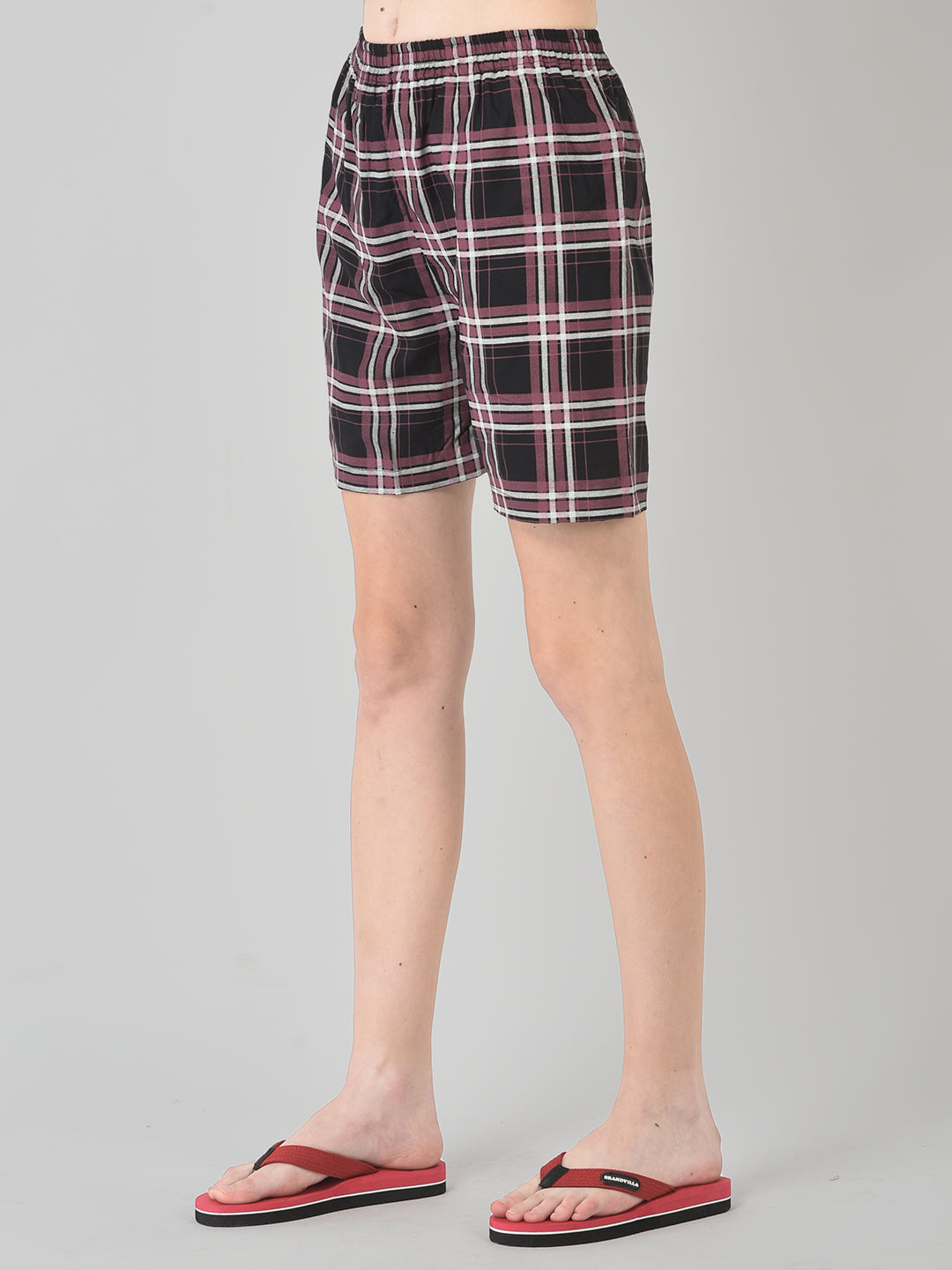 Cozmostore Women's Check Printed Cotton Nightsuit, Shorts and Shirt Set
