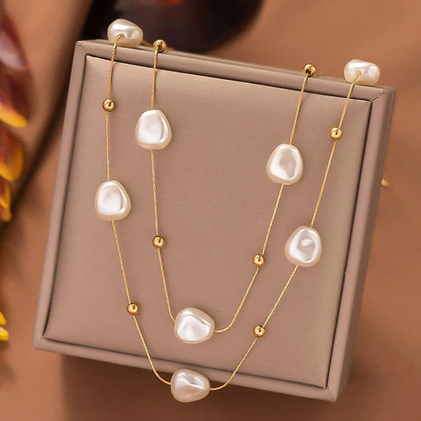 Pearl Studded Layered Necklace