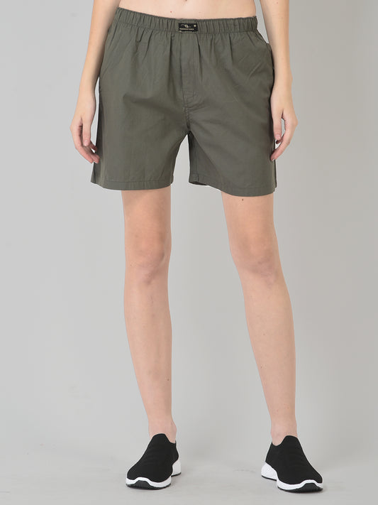 Women’s Olive Green Relaxed Boxer Shorts | Stylish, Breathable & Everyday Comfort Wear