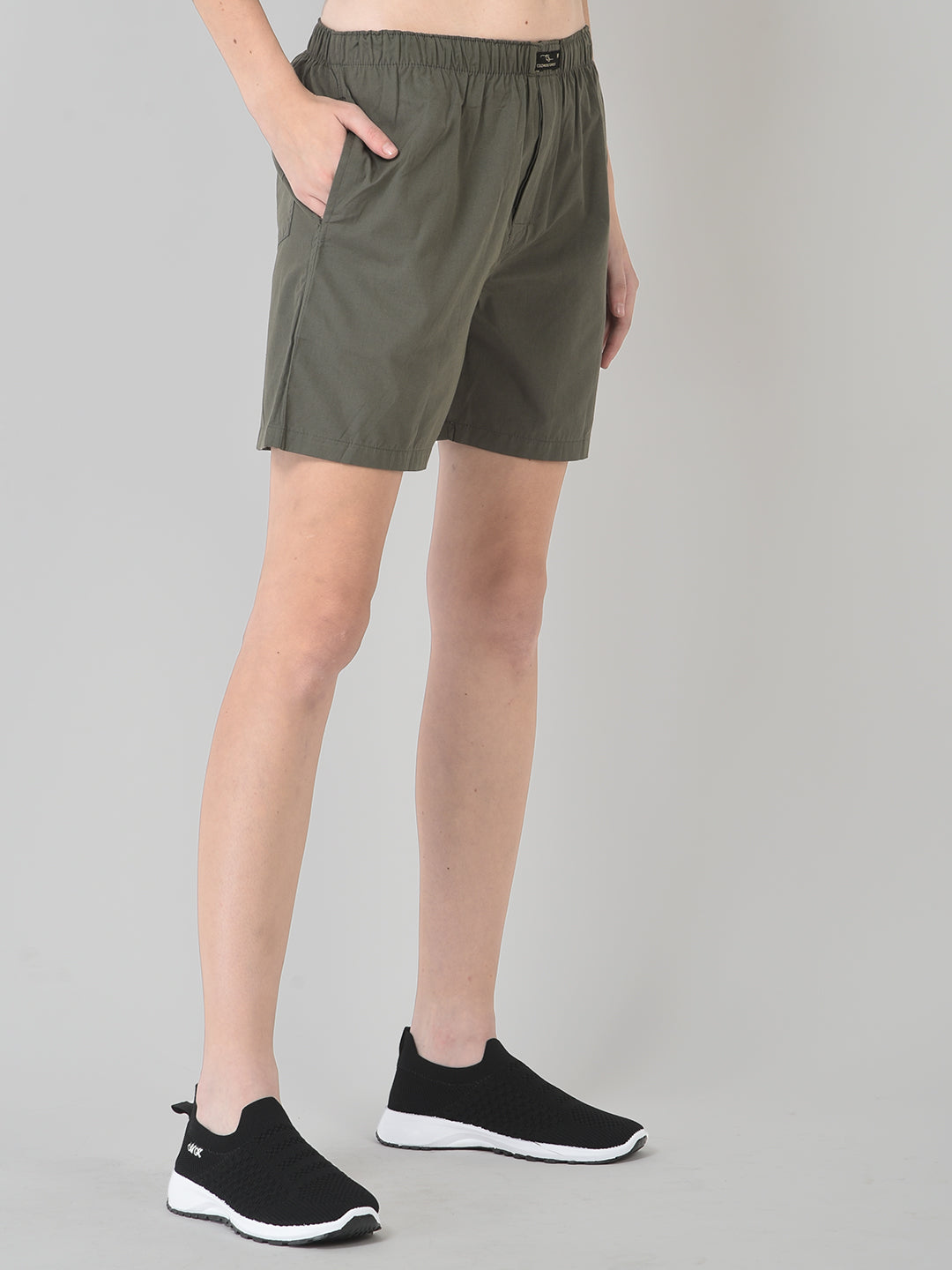 Women’s Olive Green Relaxed Boxer Shorts | Stylish, Breathable & Everyday Comfort Wear