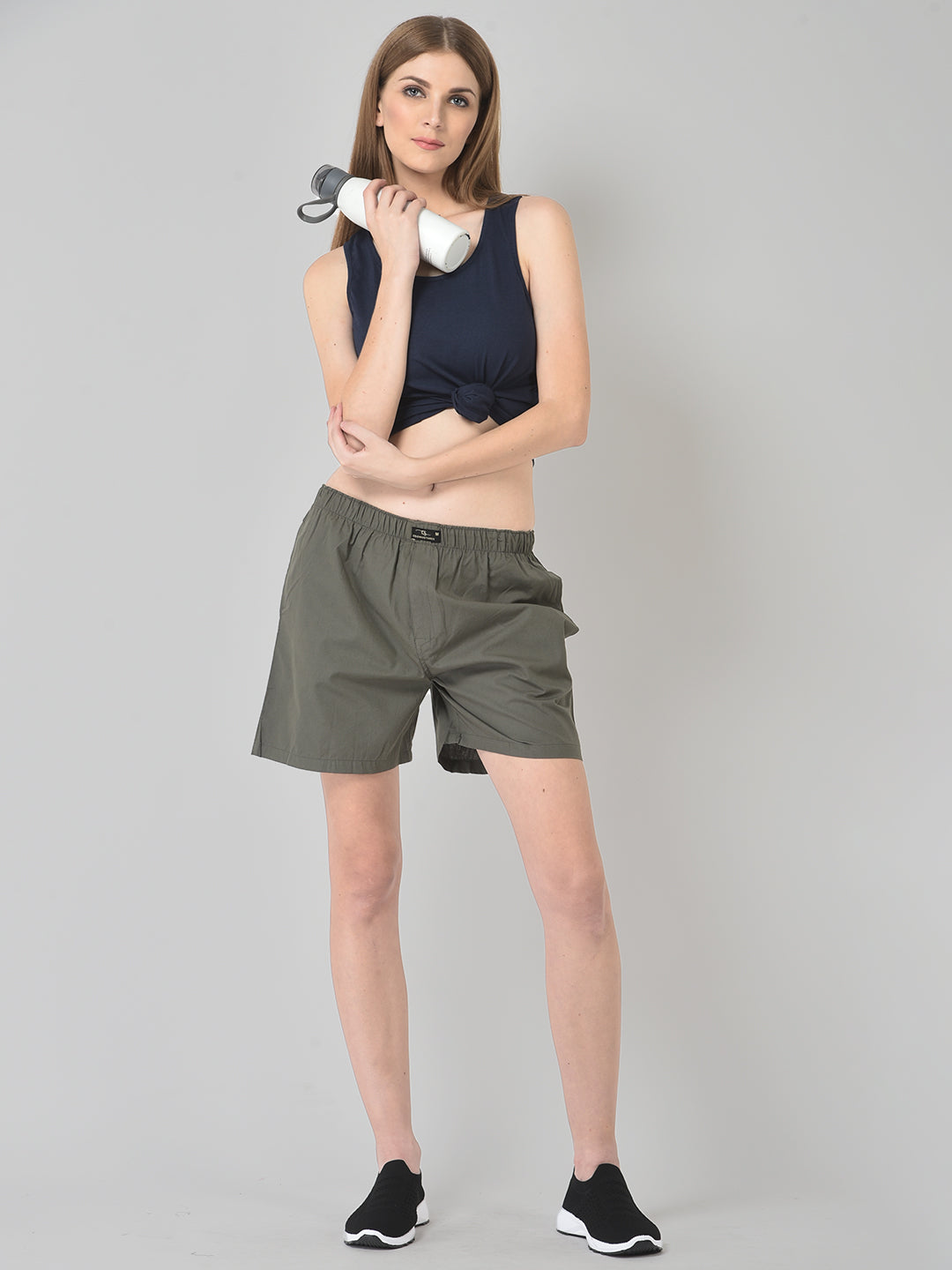 Women’s Olive Green Relaxed Boxer Shorts | Stylish, Breathable & Everyday Comfort Wear