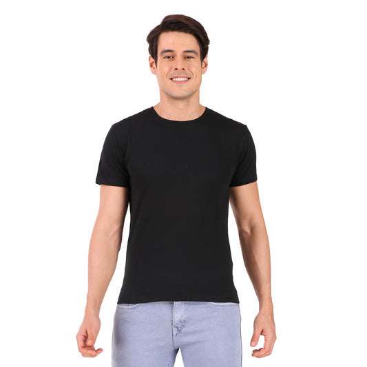 Cozmostore Men's Solid Half Sleeve Black T-Shirt, 100% Cotton