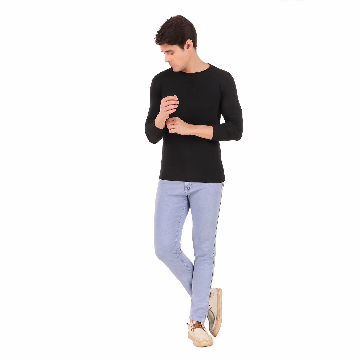 Cozmostore Men's Solid Black Full Sleeve Cotton T-Shirt
