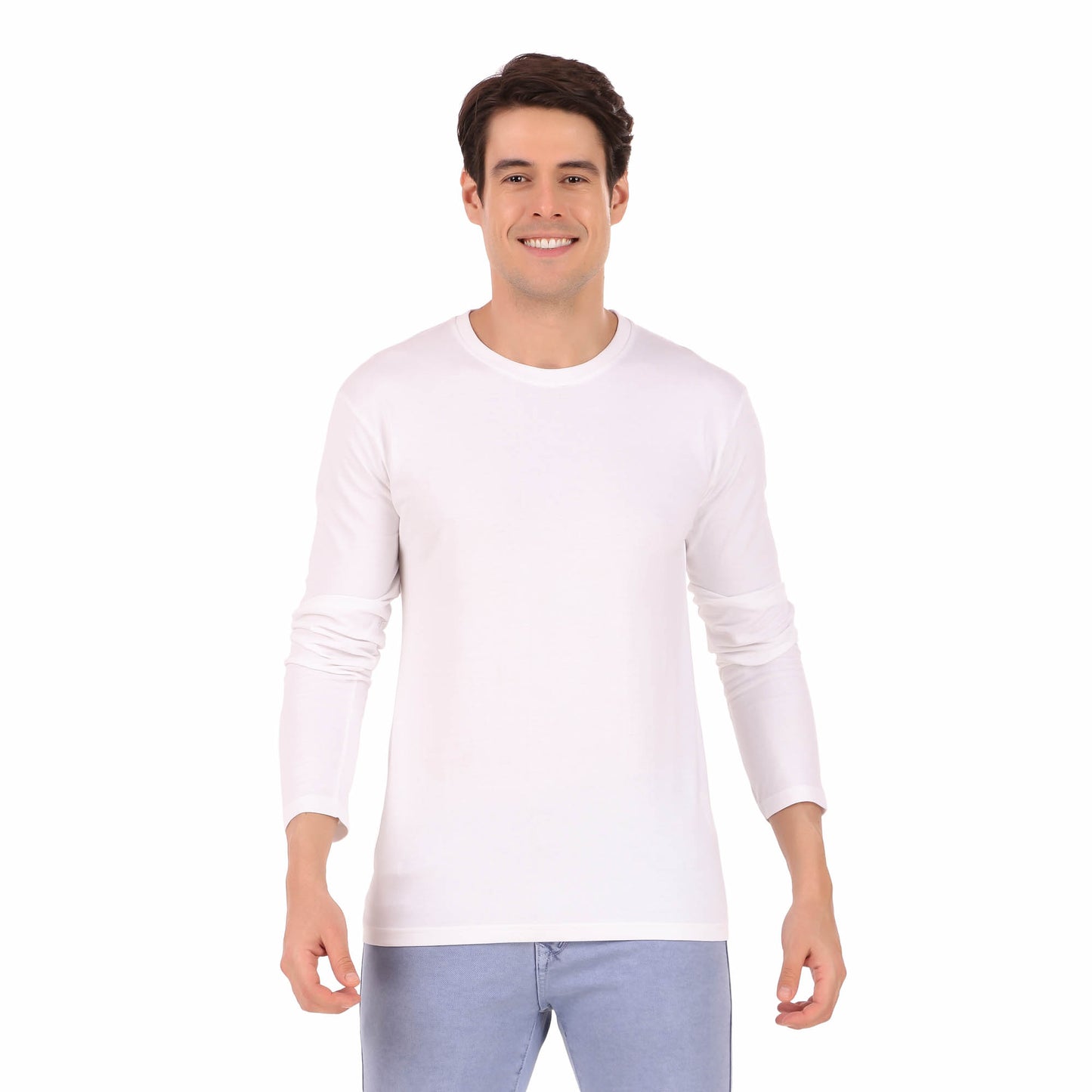 Men Solid White Full Sleeve T-shirt