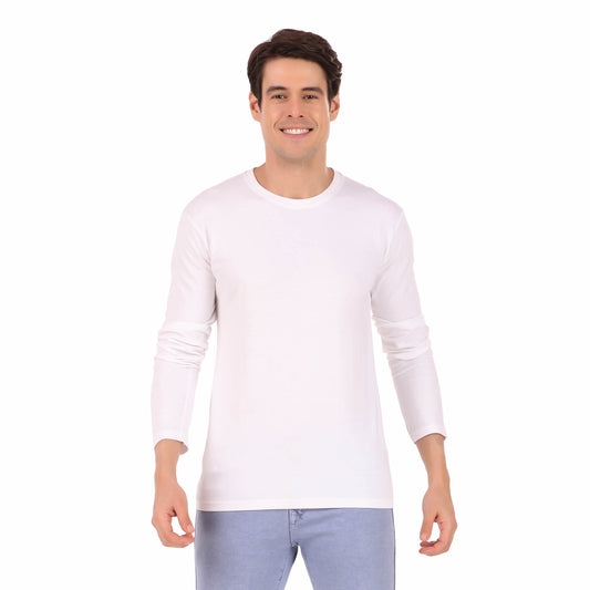 Men Solid White Full Sleeve T-shirt