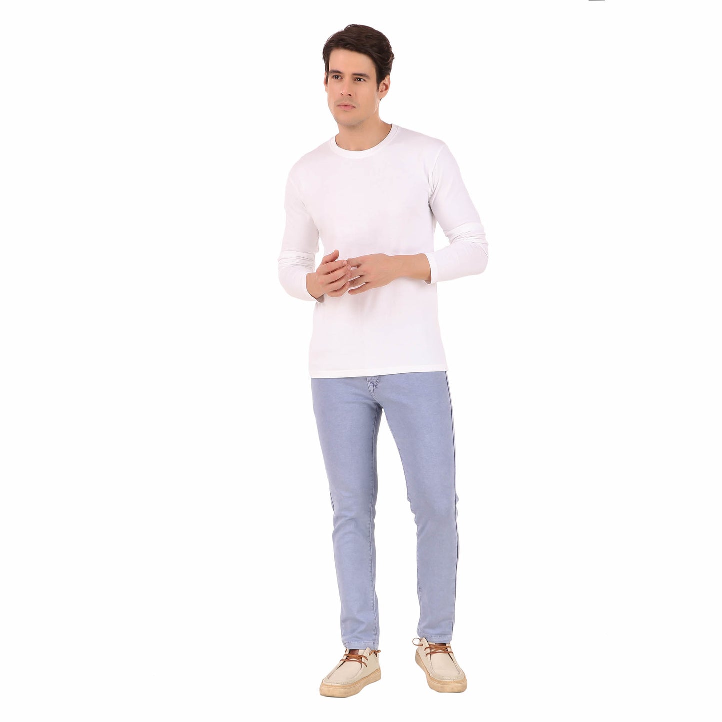 Men Solid White Full Sleeve T-shirt