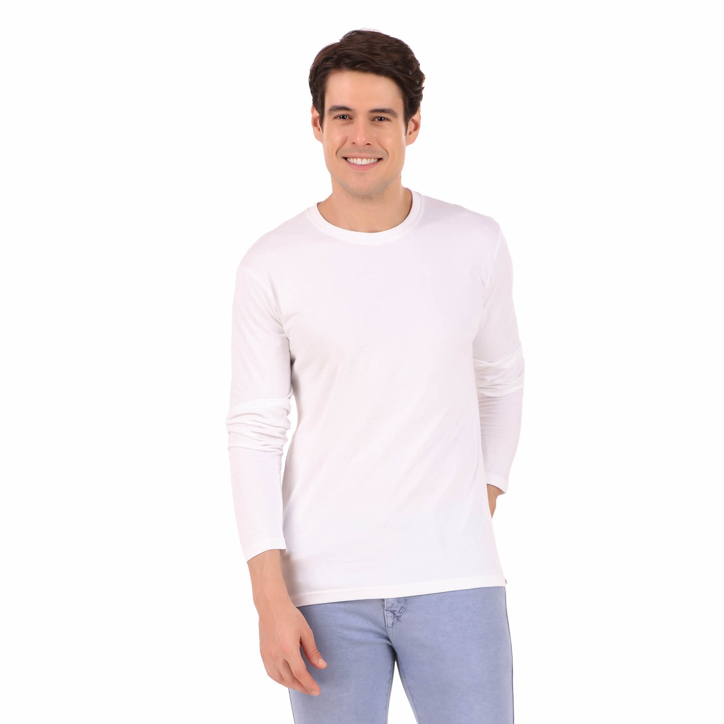 Men Solid White Full Sleeve T-shirt