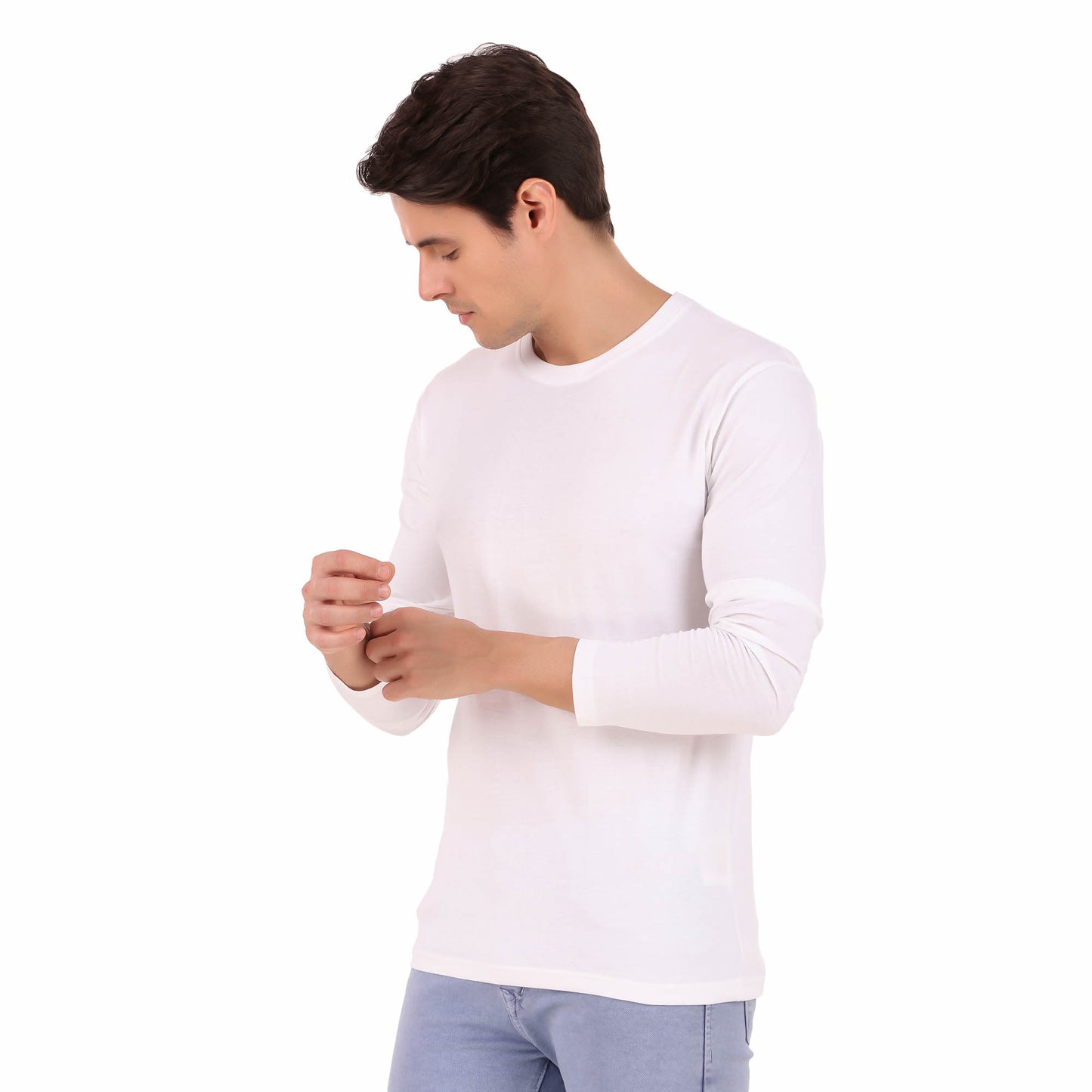 Men Solid White Full Sleeve T-shirt