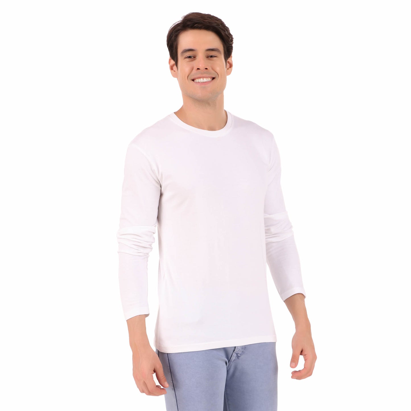 Men Solid White Full Sleeve T-shirt
