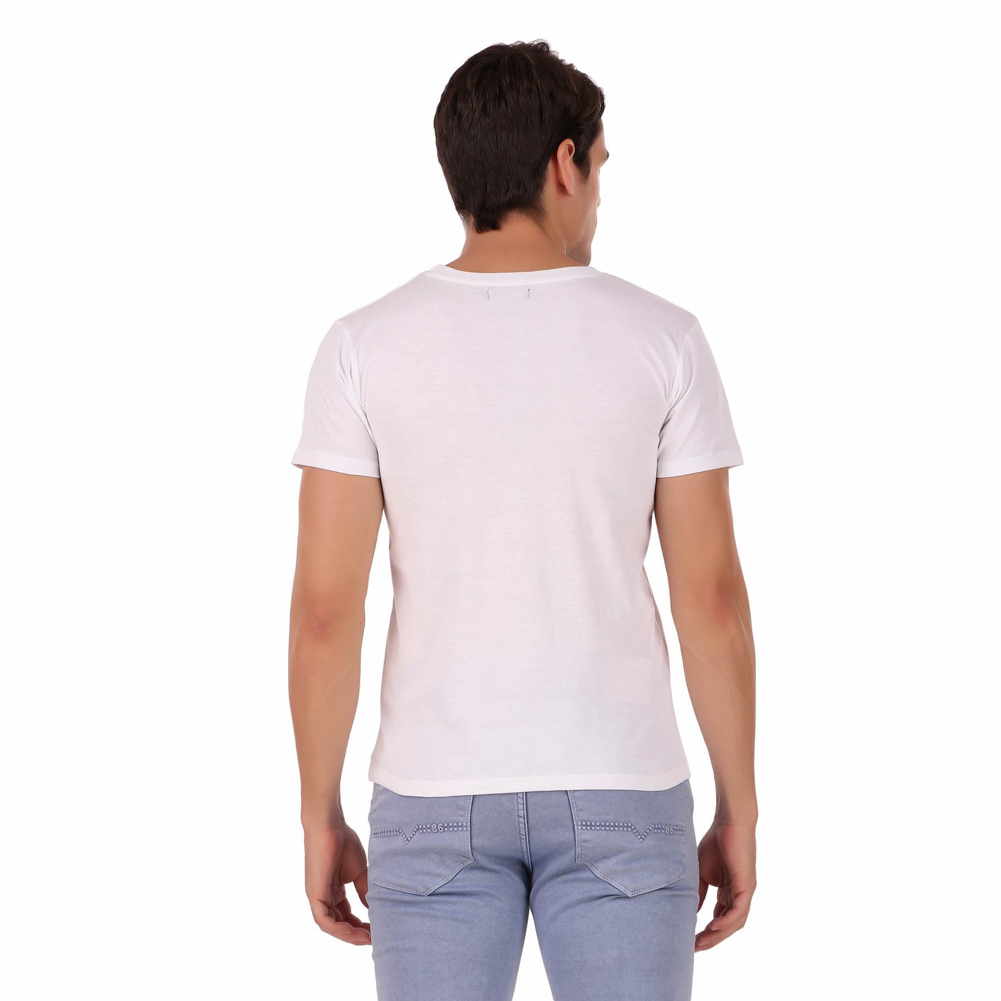 Men's Solid White Crew Neck Half Sleeve T-Shirt, Cotton