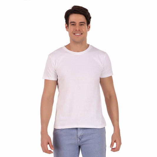 Men's Solid White Crew Neck Half Sleeve T-Shirt, Cotton