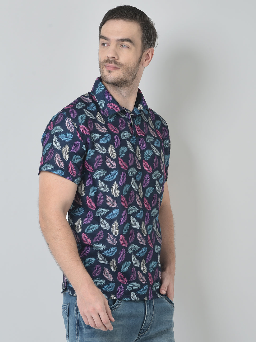 Cozmostore Men’s Leaf Print Shirt – Trendy Casual Summer Shirt for Men | Stylish Half Sleeve Cotton Shirt