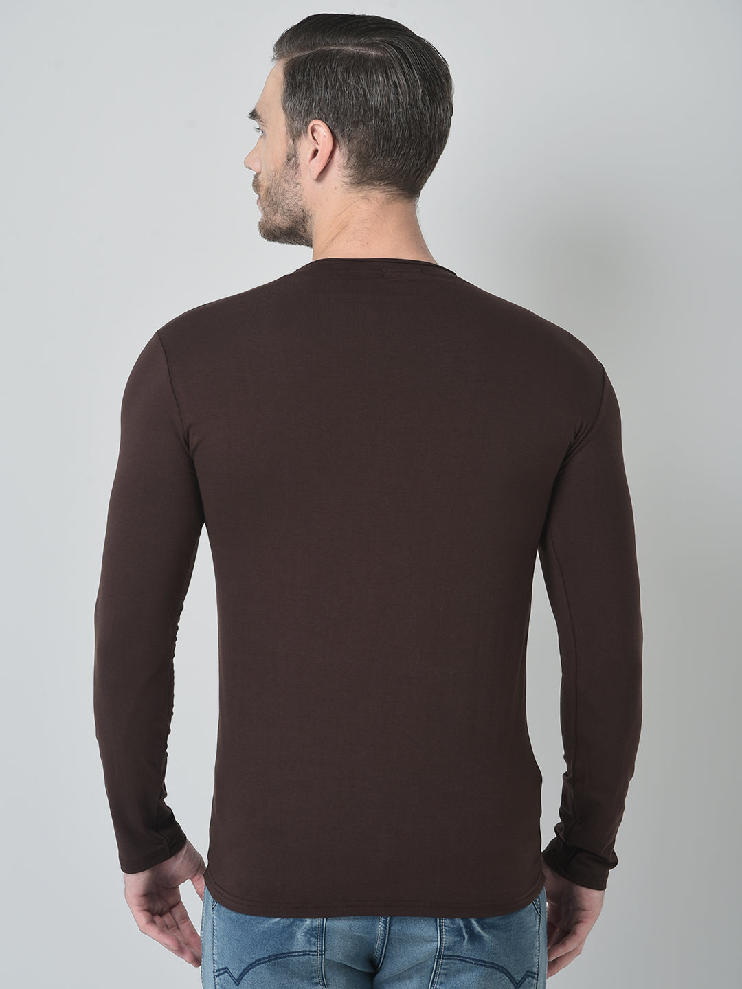 Men Solid Brown Full Sleeve T-shirt