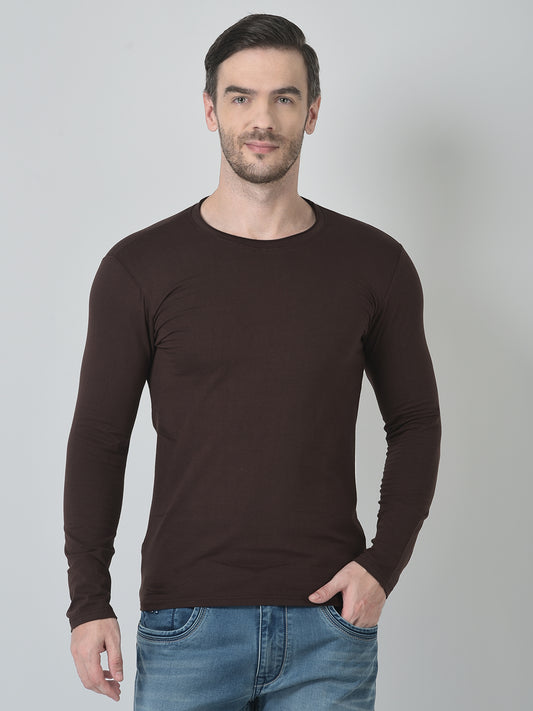 Men Solid Brown Full Sleeve T-shirt