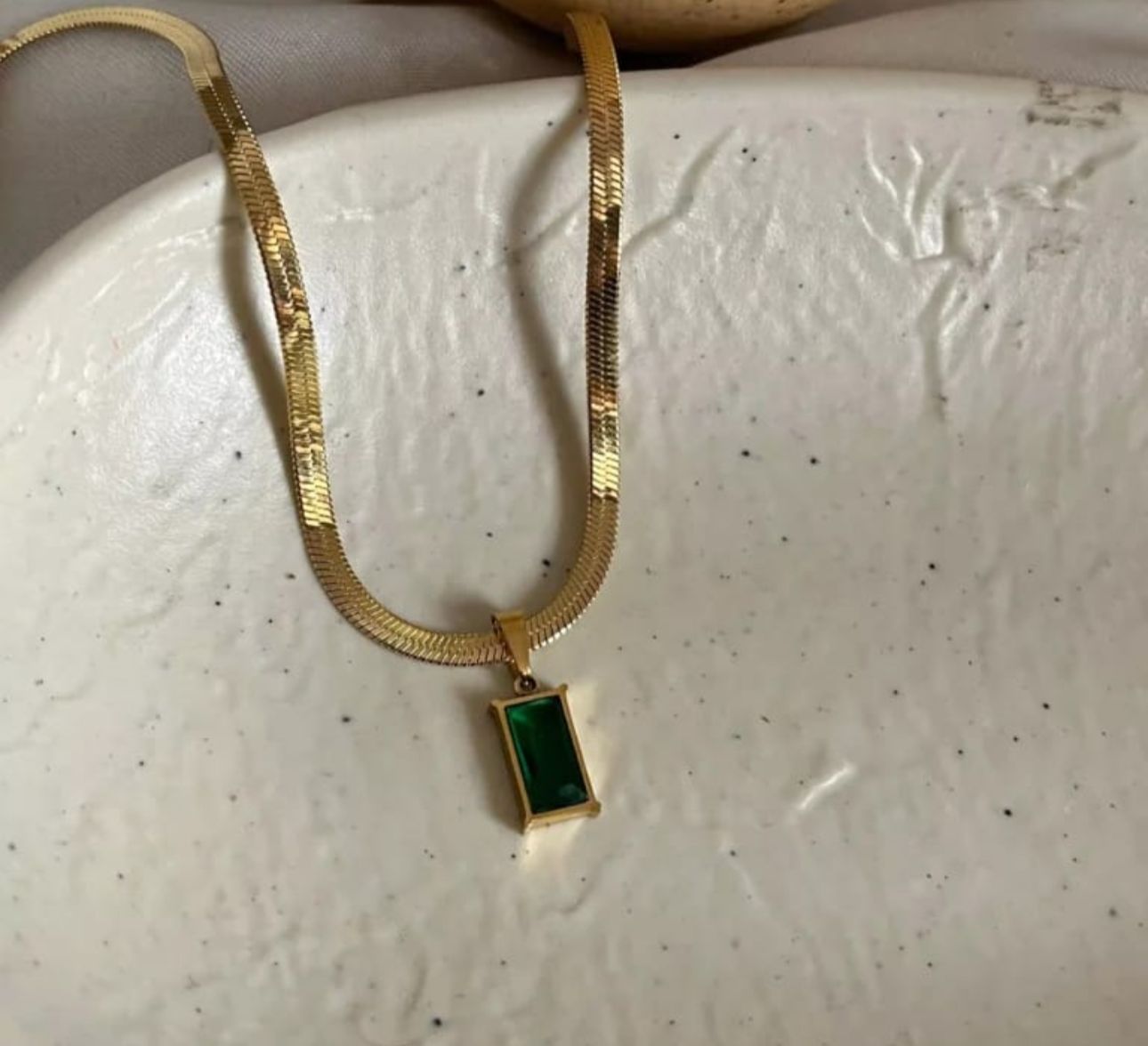 Gold Chain Necklace with Emerald Pendant