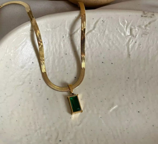 Gold Chain Necklace with Emerald Pendant