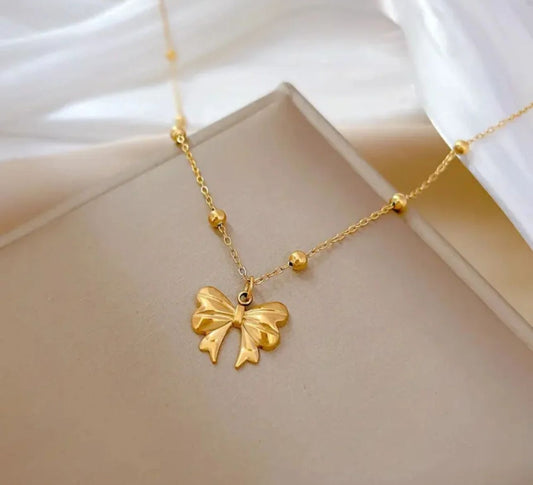 Bow and Beaded Chain Necklace